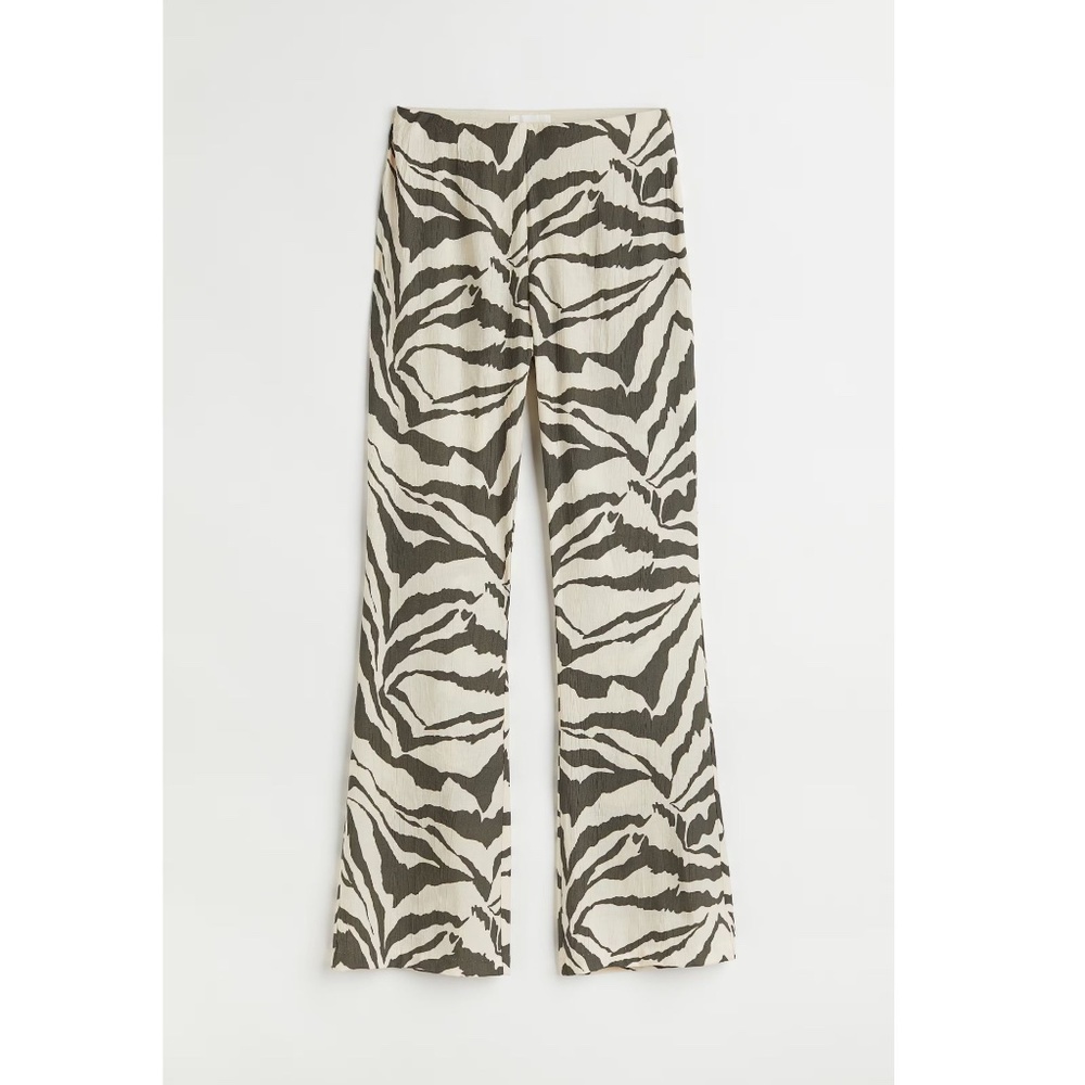 H & M Flared trousers ZEBRA Print Light Beige SIZE 4 - Picture 1 of 5